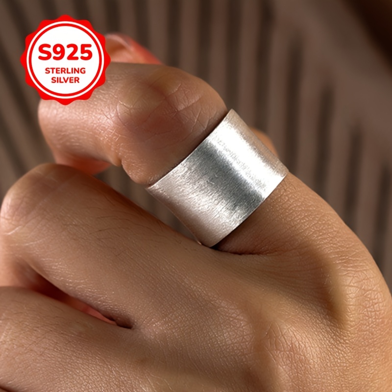 925 Silver Adjustable Brushed Geometric Wide Band Ring